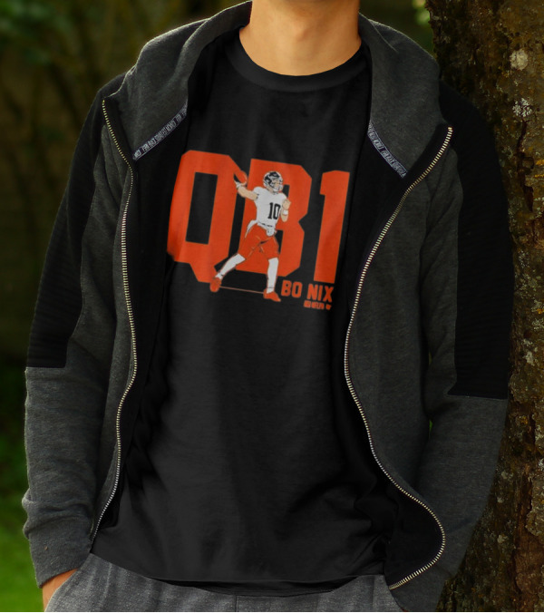 Bo Nix QB1 NFL Denver Broncos Football T-Shirt
