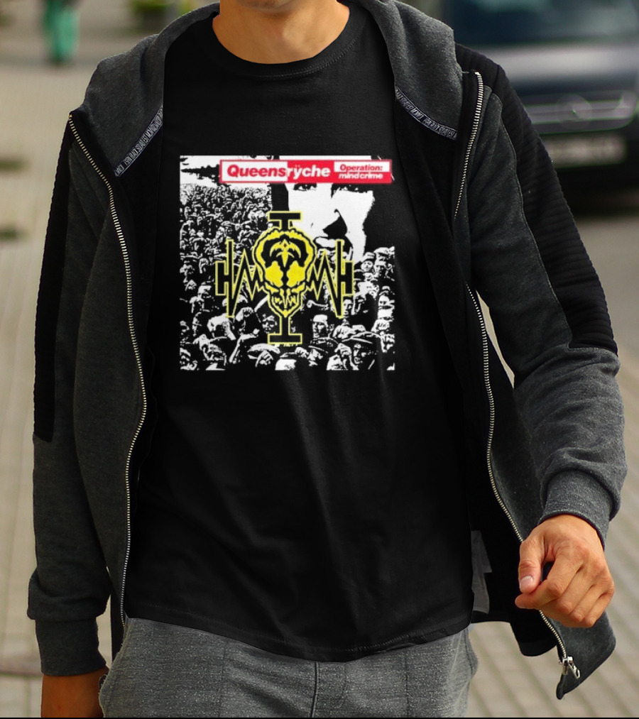 Queensryche Operation: Mindcrime Yellow Skull Symbol Over Crowd T-Shirt