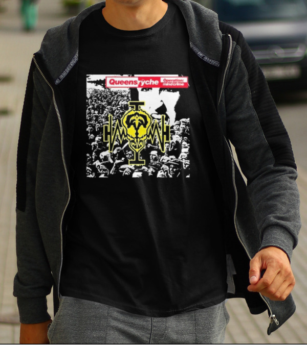 Queensryche Operation: Mindcrime Yellow Skull Symbol Over Crowd T-Shirt