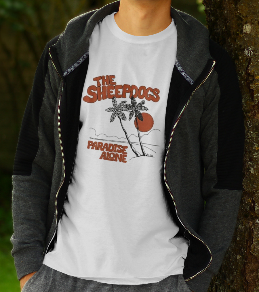 The Sheepdogs Paradise Alone Yellow Sunset Tropical Palms T-Shirt