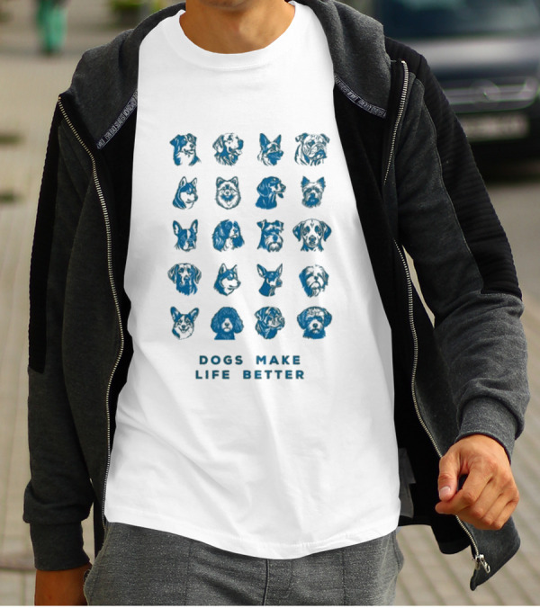 Dogs Make Life Better With Colorful Dog Faces T-Shirt