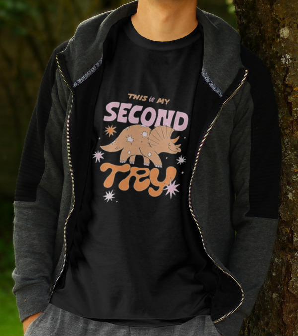 This Is My Second Try Dinosaur Stars T-Shirt