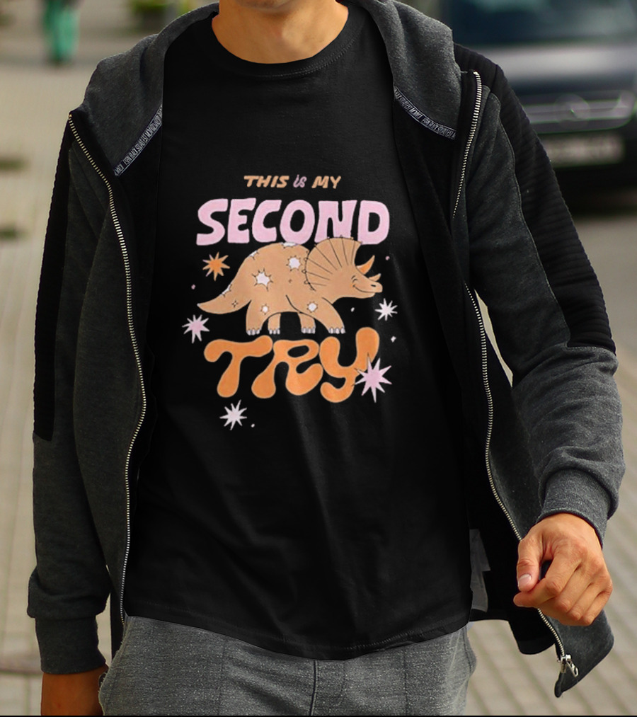 This Is My Second Try Dinosaur Stars T-Shirt