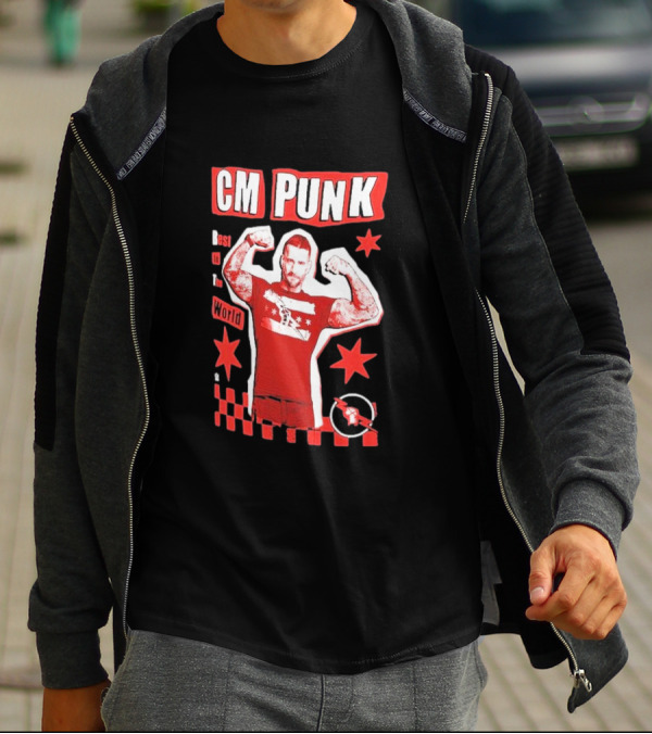 CM Punk Best In The World Star Power Flex Pose Red Stars Checker T-Shirt