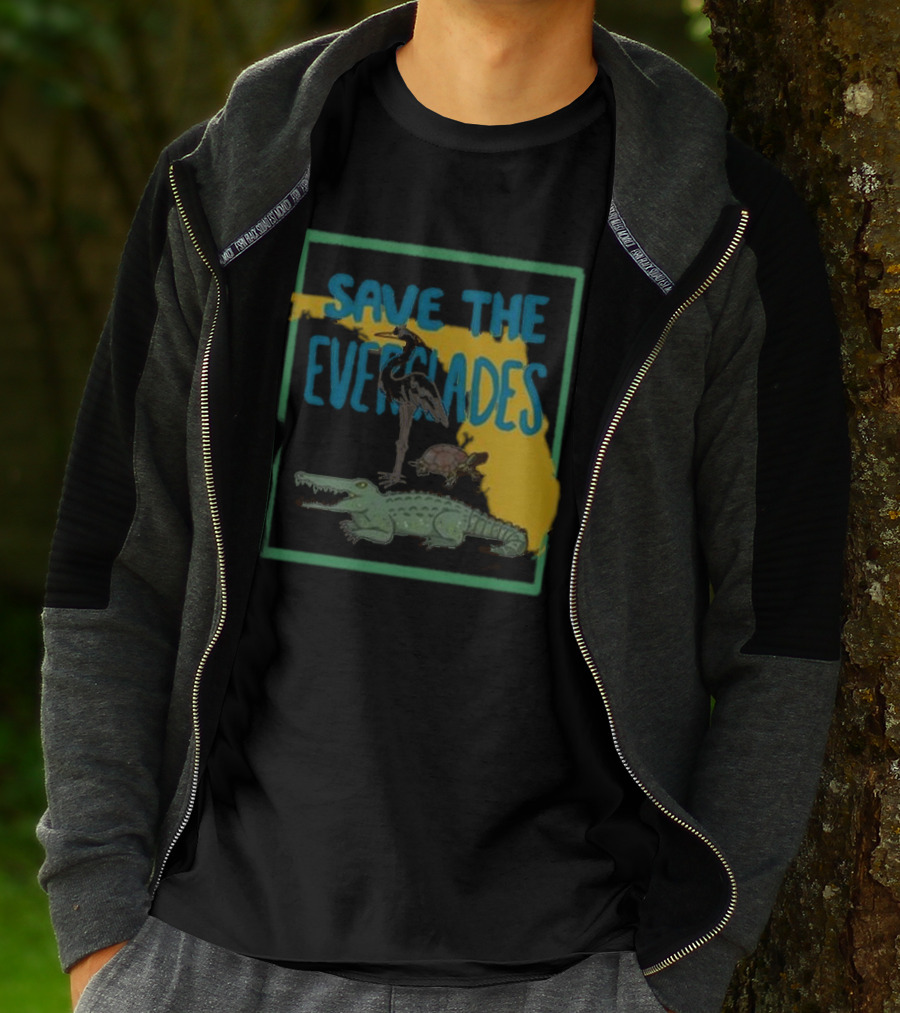 Gators Daily Save The Everglades Florida Map With Alligator, Heron, And Turtle T-Shirt