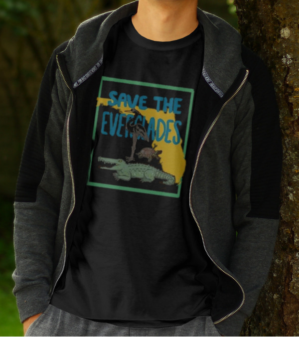Gators Daily Save The Everglades Florida Map With Alligator, Heron, And Turtle T-Shirt