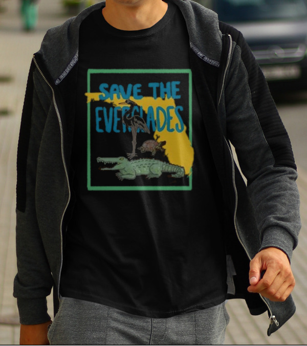 Gators Daily Save The Everglades Florida Map With Alligator, Heron, And Turtle T-Shirt