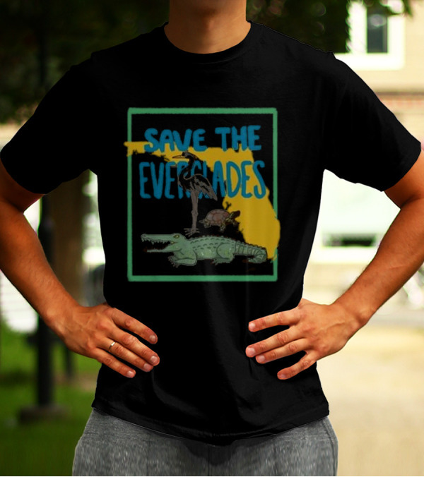 Gators Daily Save The Everglades Florida Map With Alligator, Heron, And Turtle T-Shirt