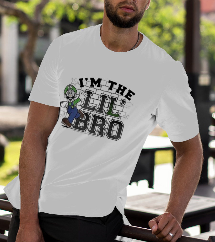 I'm The Lil' Bro Luigi Action Pose Super Mario Dark T-Shirt