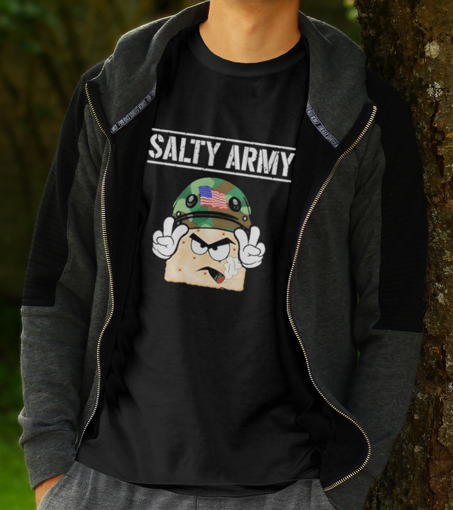 Salty Army Cracker With Camouflage Helmet Smoking Cigarette T-Shirt