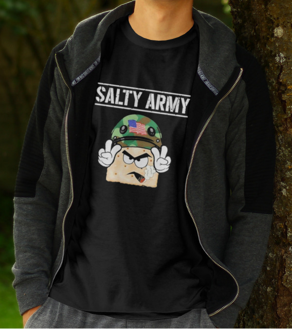 Salty Army Cracker With Camouflage Helmet Smoking Cigarette T-Shirt