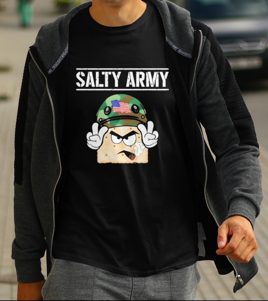 Salty Army Cracker With Camouflage Helmet Smoking Cigarette T-Shirt