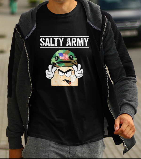 Salty Army Cracker With Camouflage Helmet Smoking Cigarette T-Shirt