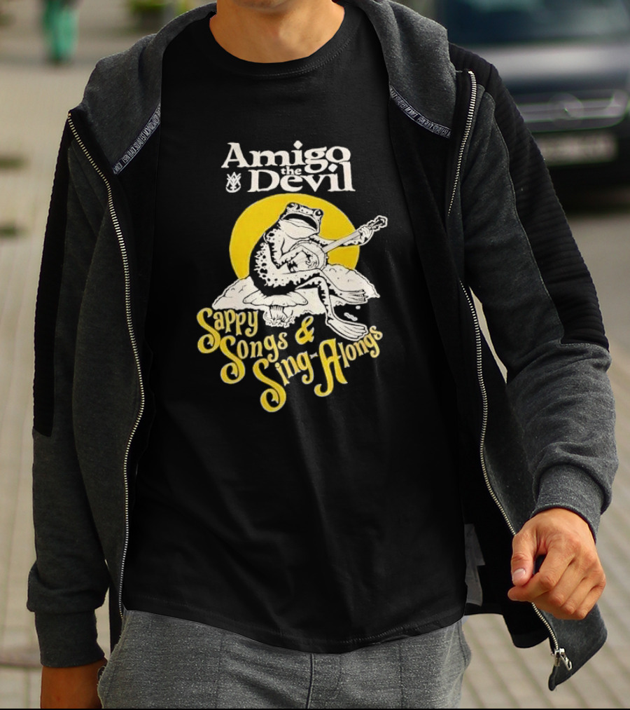 Amigo The Devil Sappy Songs And Sing Alongs Frog Playing Guitar T-Shirt