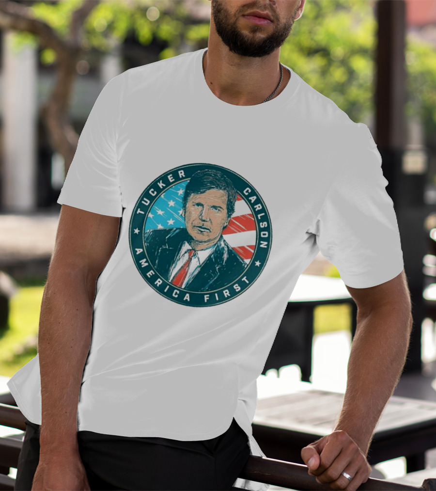 Tucker Carlson America First United States Flag Background T-Shirt