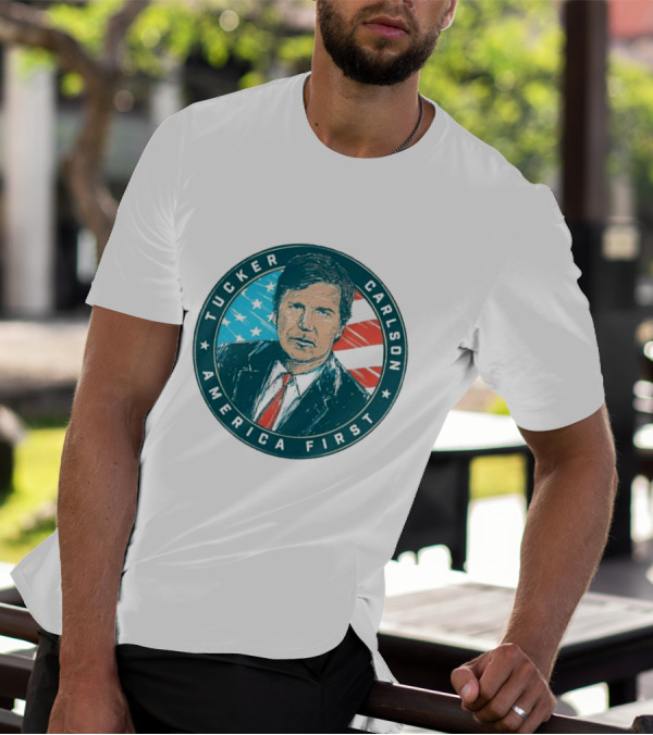Tucker Carlson America First United States Flag Background T-Shirt