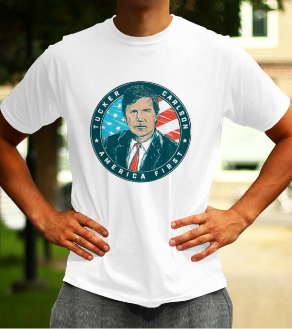 Tucker Carlson America First United States Flag Background T-Shirt