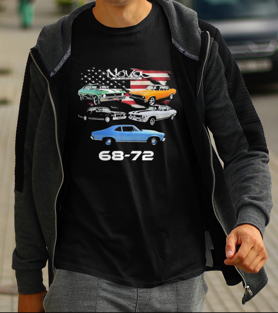 Nova By Chevrolet 68-72 American Flag Classic Cars T-Shirt