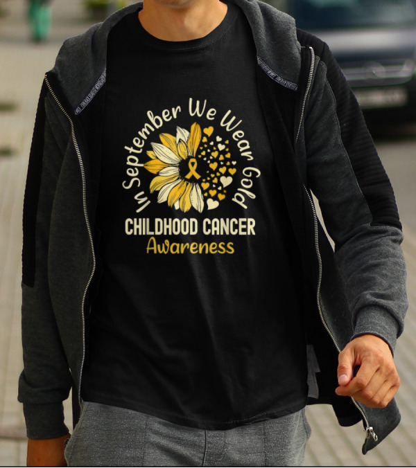 In September We Wear Gold Childhood Cancer Awareness Sunflower Hearts T-Shirt