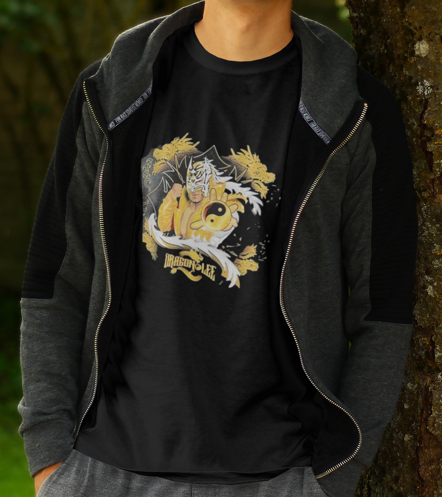 Dragon Lee Superstar Masked Wrestler Yin Yang Golden Dragon T-Shirt