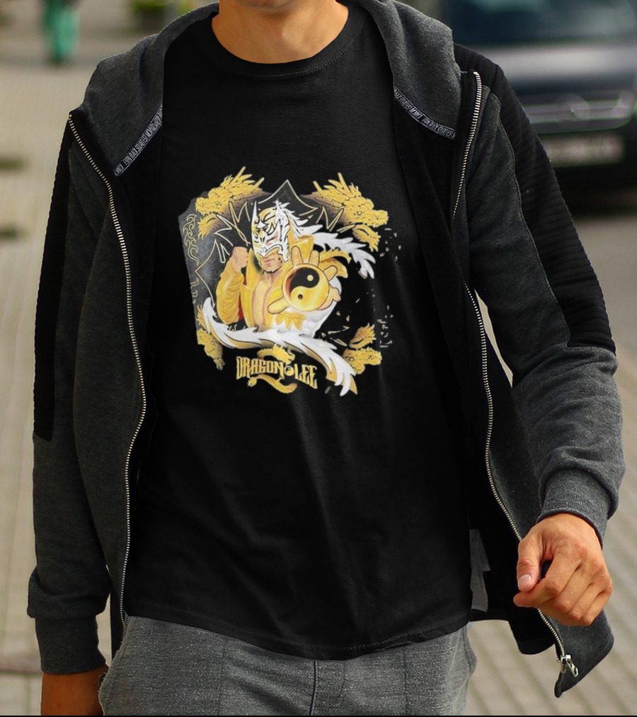 Dragon Lee Superstar Masked Wrestler Yin Yang Golden Dragon T-Shirt