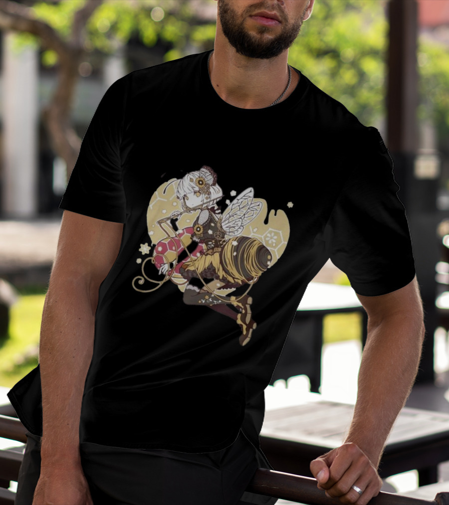 Golden Guardian Of The Hive Ethereal Anime Character With Wings And Honeycomb Elements T-Shirt