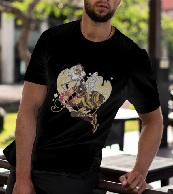 Golden Guardian Of The Hive Ethereal Anime Character With Wings And Honeycomb Elements T-Shirt