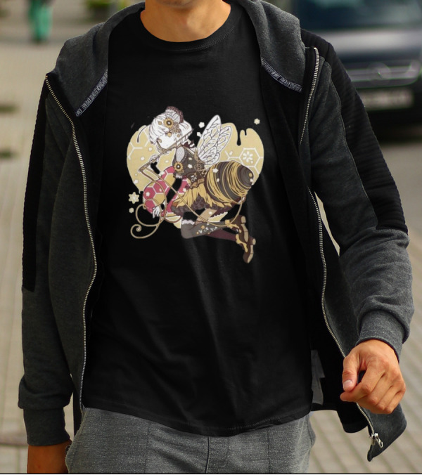 Golden Guardian Of The Hive Ethereal Anime Character With Wings And Honeycomb Elements T-Shirt