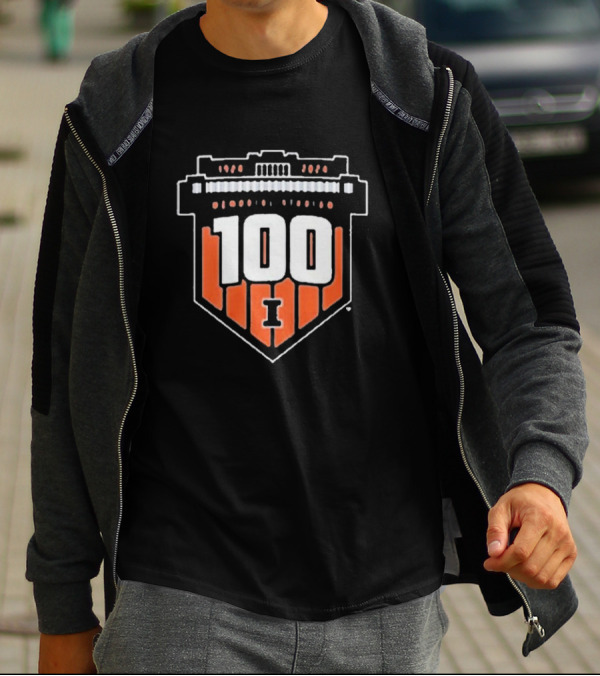 Illinois Fighting Illini 100 Years Memorial Stadium Badge T-Shirt