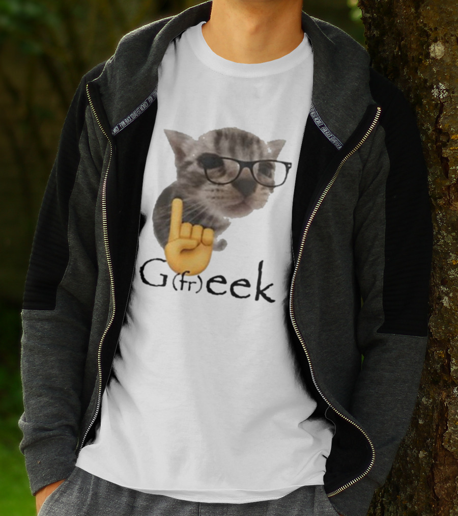 Goofy Ahhs Geek Cat Meme With Glasses And Emoji Finger T-Shirt