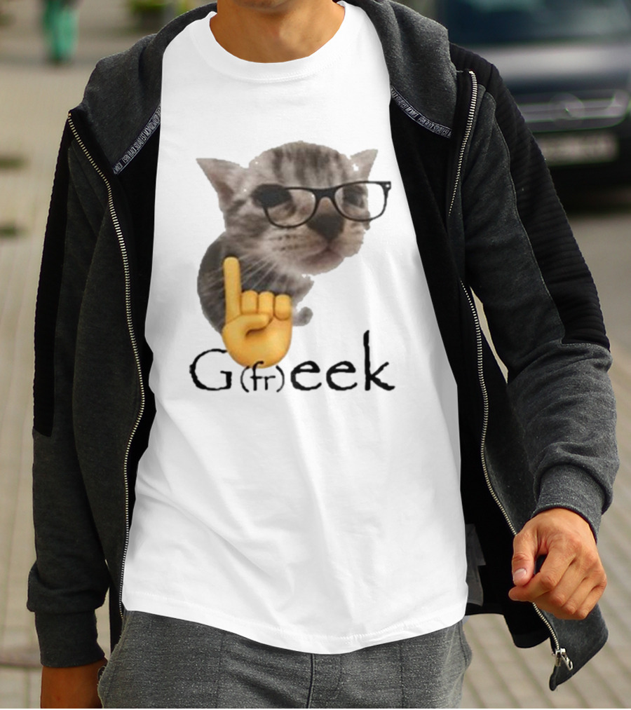 Goofy Ahhs Geek Cat Meme With Glasses And Emoji Finger T-Shirt