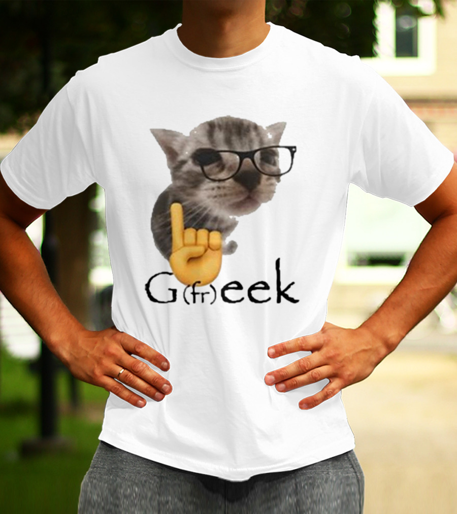 Goofy Ahhs Geek Cat Meme With Glasses And Emoji Finger T-Shirt