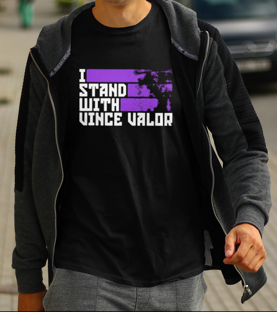 I Stand With Vince Valor Purple Distressed Flag T-Shirt