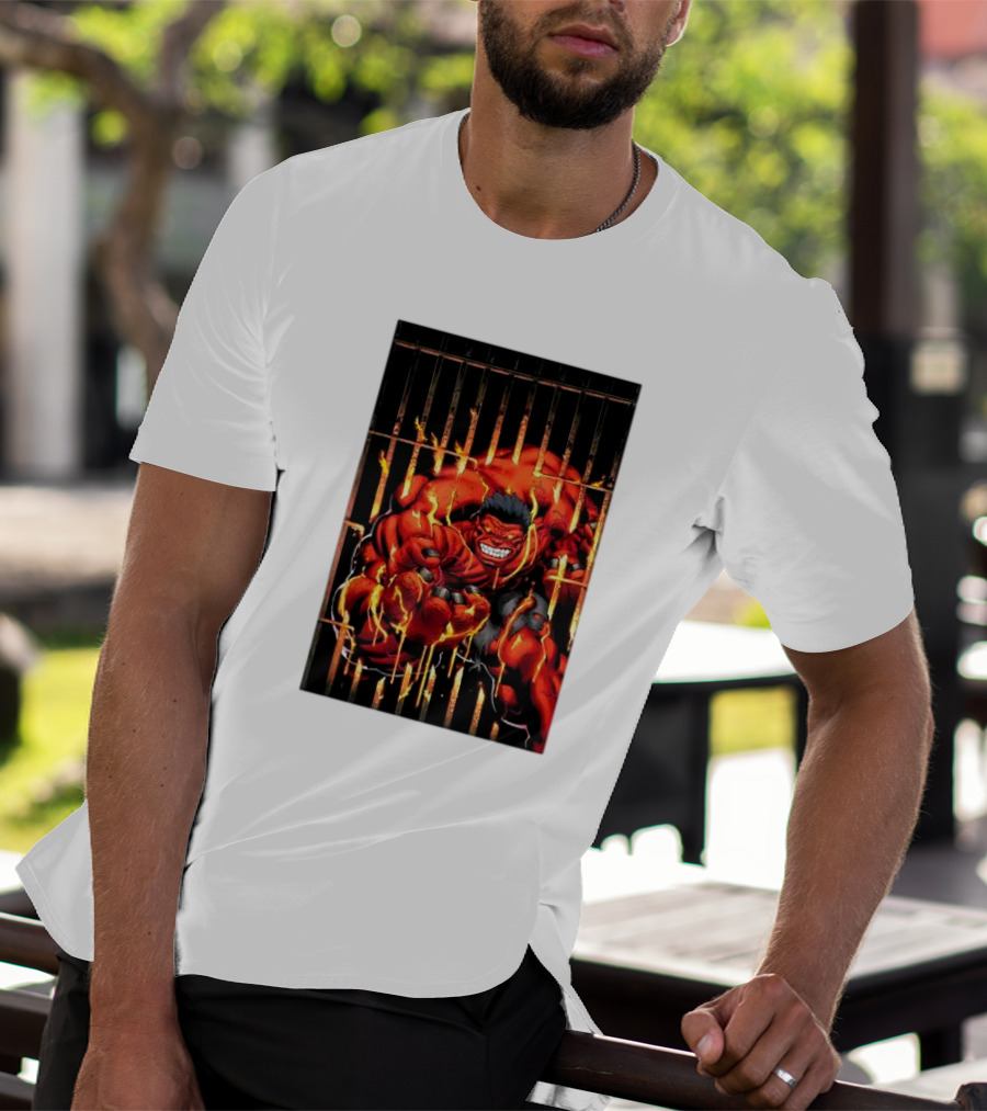 Marvel Red Hulk Escaping Fiery Cage T-Shirt