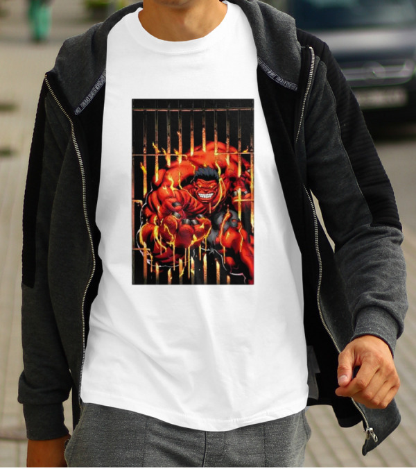 Marvel Red Hulk Escaping Fiery Cage T-Shirt