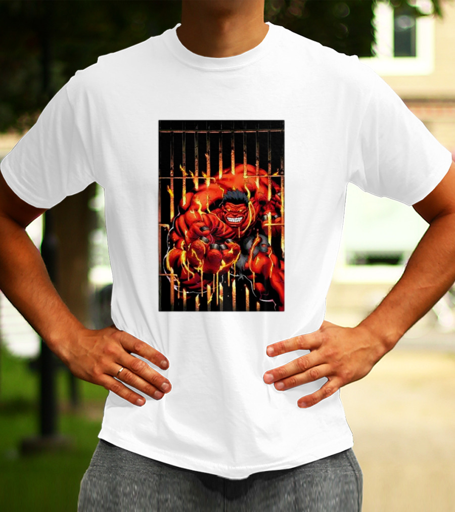 Marvel Red Hulk Escaping Fiery Cage T-Shirt