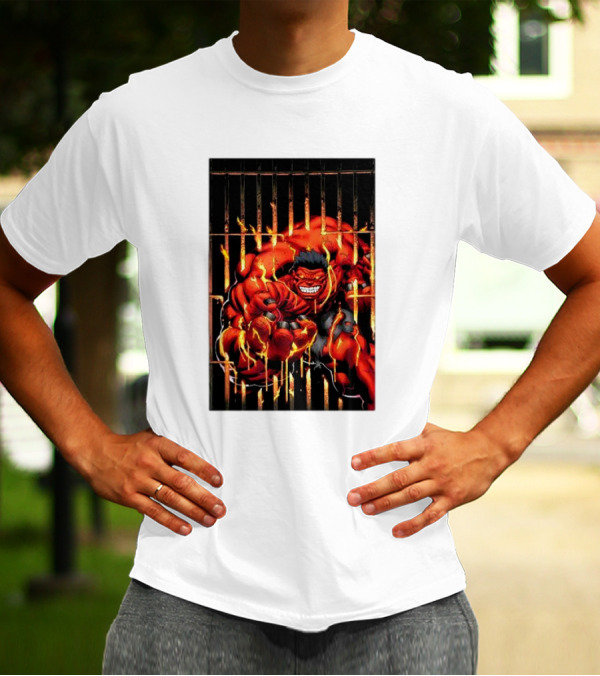 Marvel Red Hulk Escaping Fiery Cage T-Shirt