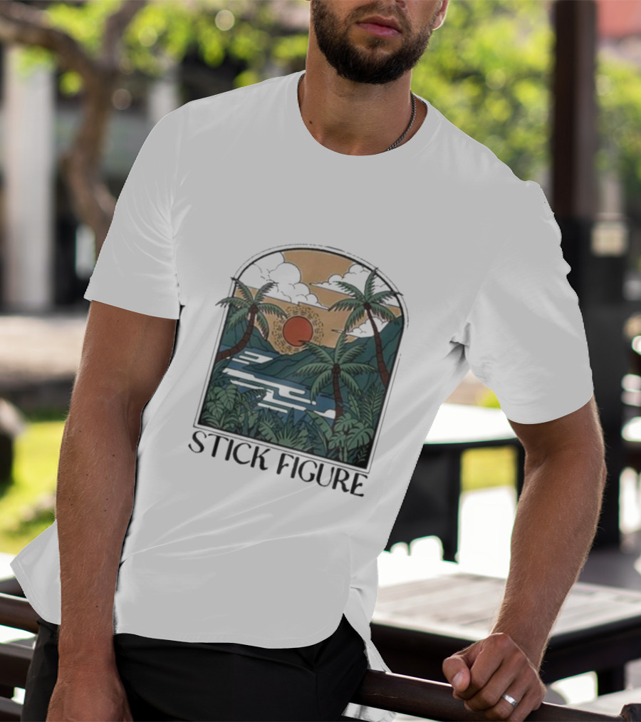 Stick Figure Tropical Sunset Paradise T-Shirt