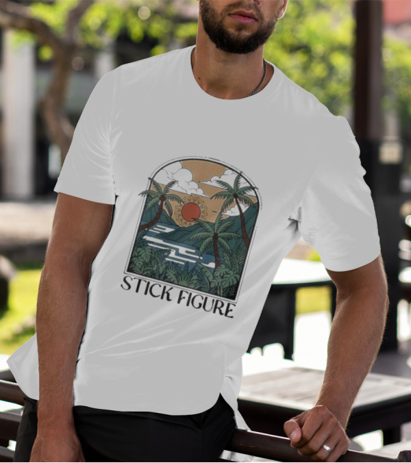 Stick Figure Tropical Sunset Paradise T-Shirt