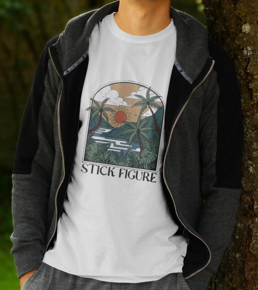 Stick Figure Tropical Sunset Paradise T-Shirt