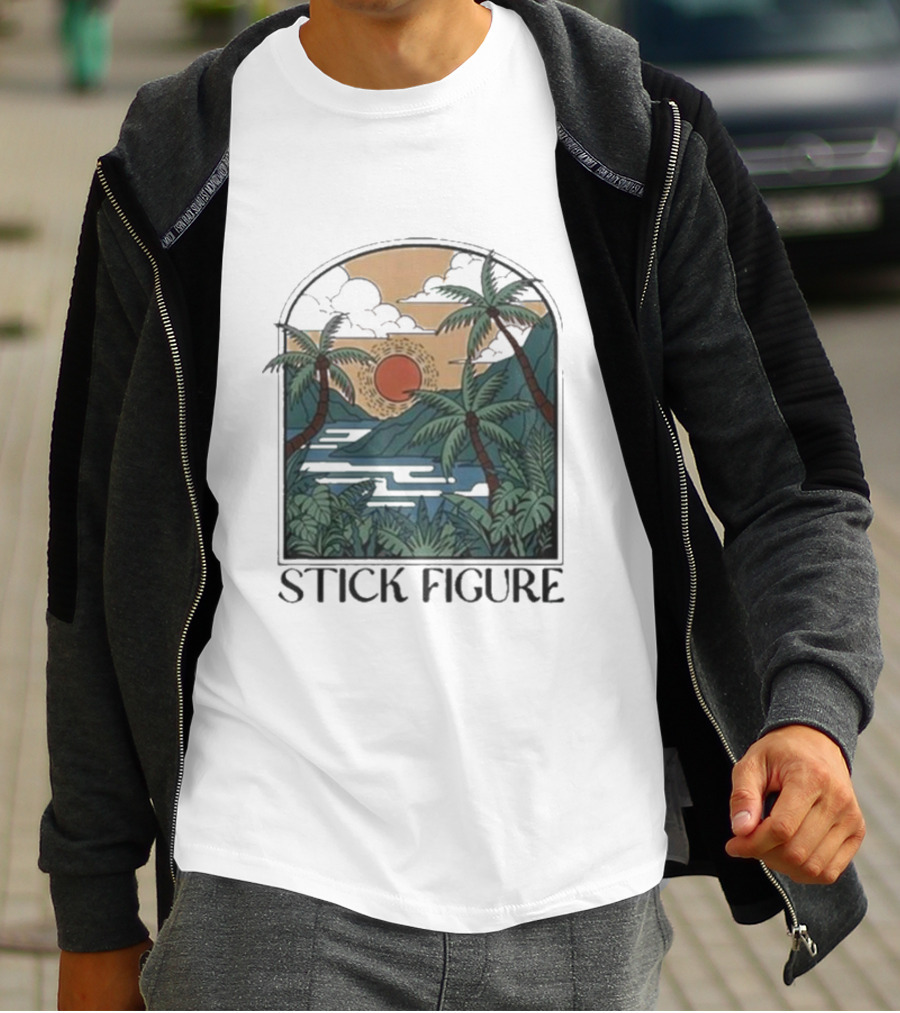 Stick Figure Tropical Sunset Paradise T-Shirt