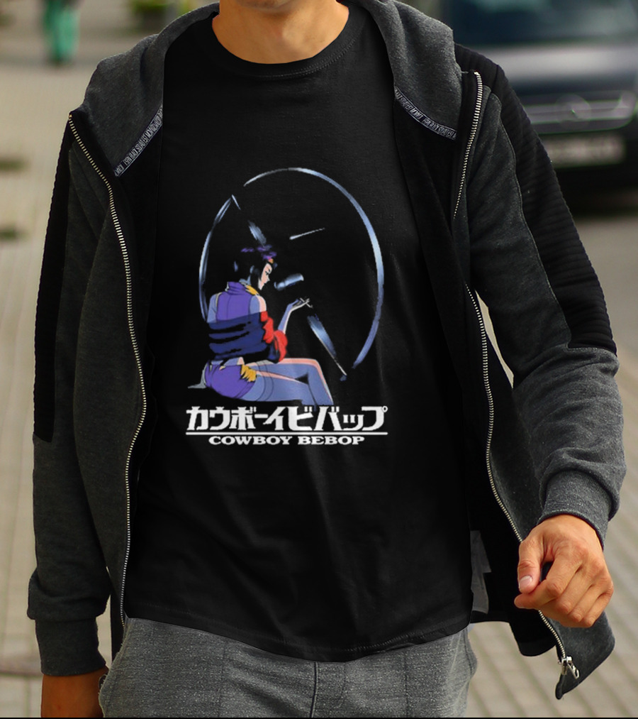 Cowboy Bebop Anime Character Sitting With Reflective Circular Background T-Shirt