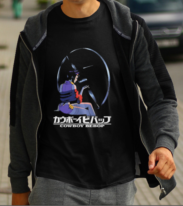 Cowboy Bebop Anime Character Sitting With Reflective Circular Background T-Shirt