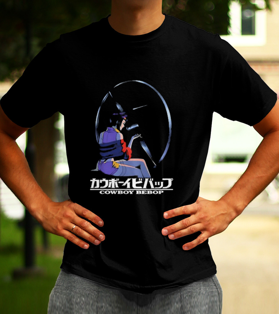 Cowboy Bebop Anime Character Sitting With Reflective Circular Background T-Shirt