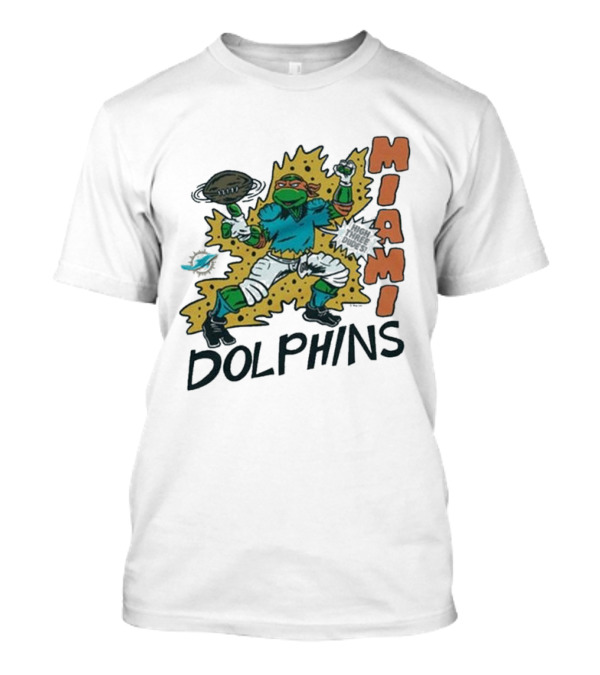 TMNT Michelangelo Miami Dolphins Crossover Comic T-Shirt