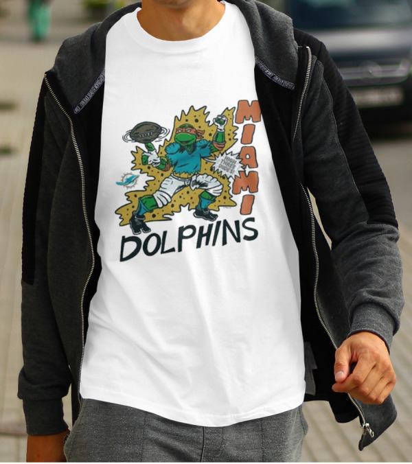 TMNT Michelangelo Miami Dolphins Crossover Comic T-Shirt