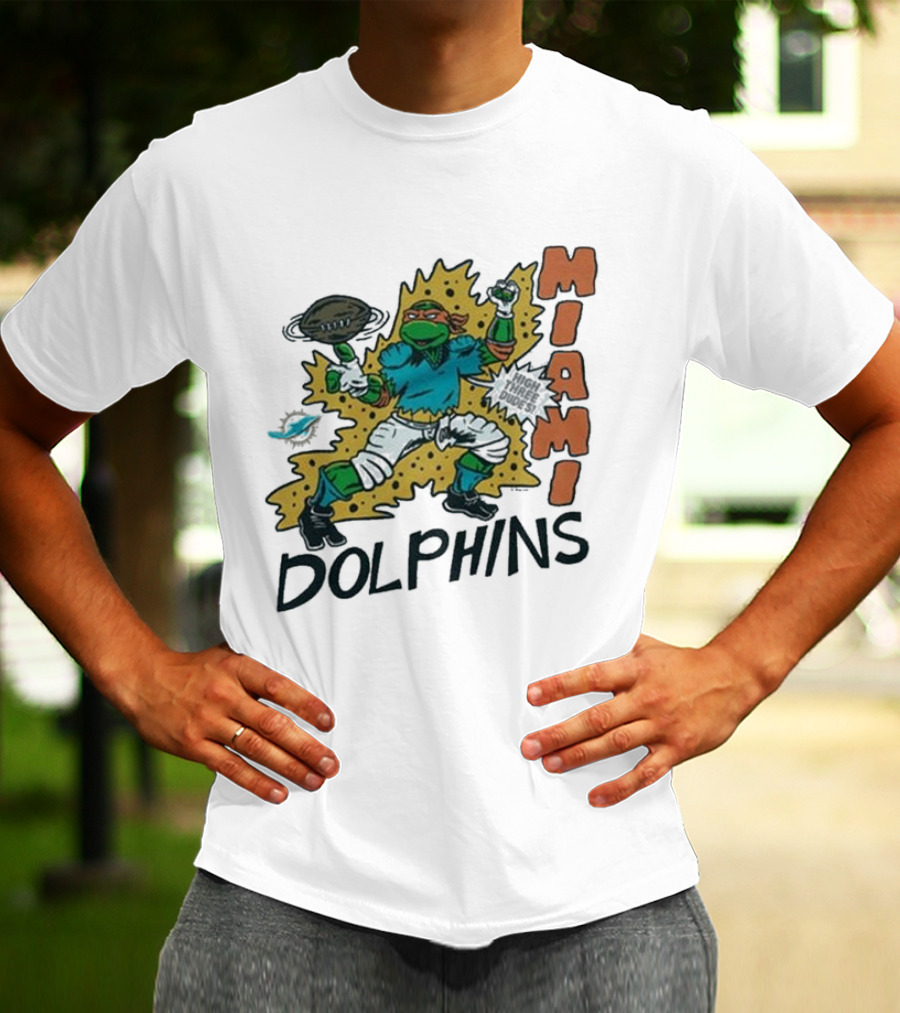 TMNT Michelangelo Miami Dolphins Crossover Comic T-Shirt