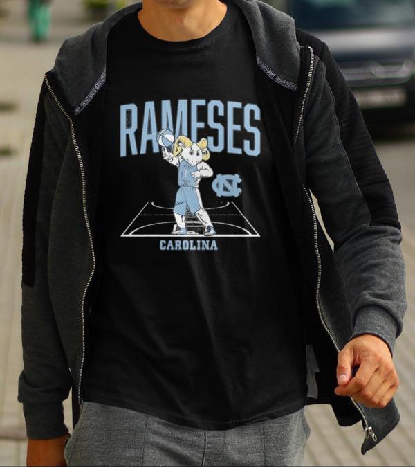 Rameses UNC Basketball Carolina Mascot On Court T-Shirt