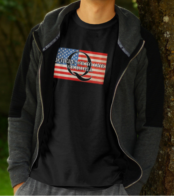 Where We Go One We Go All USA Flag Q Sandi Bachom T-Shirt