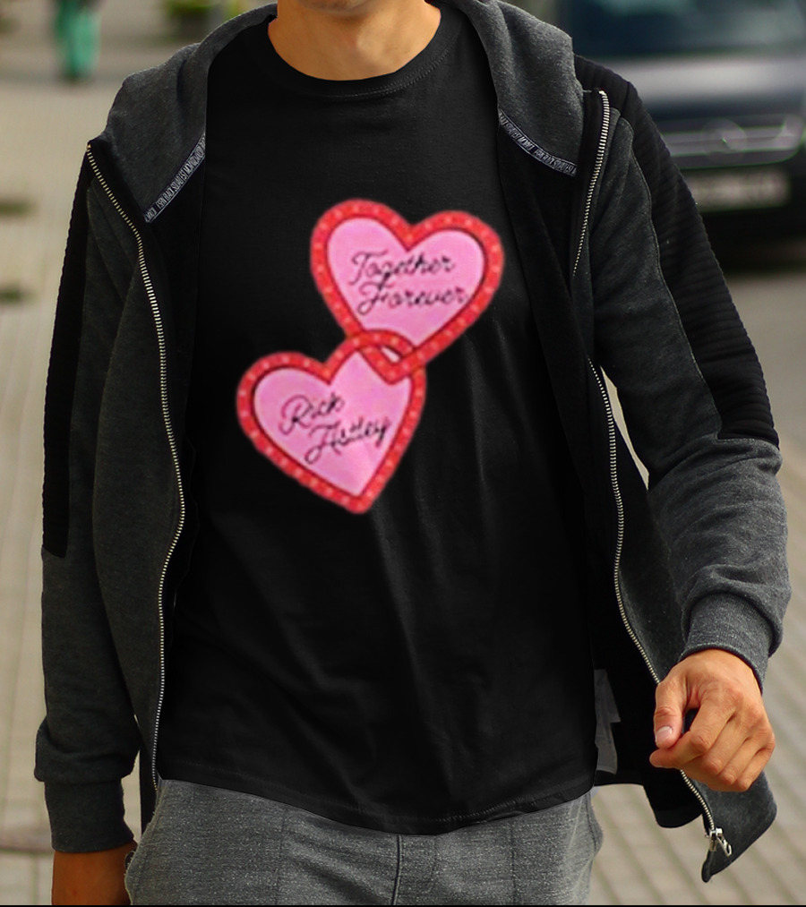 Together Forever Rick Astley Hearts Black T-Shirt